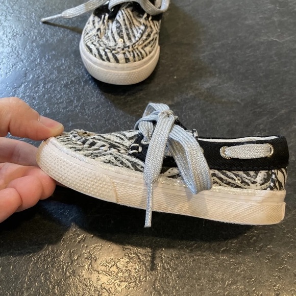 Girls baby Sperry Top-Sider Bahama black white striped sequins shoes size 5 - Picture 5 of 12
